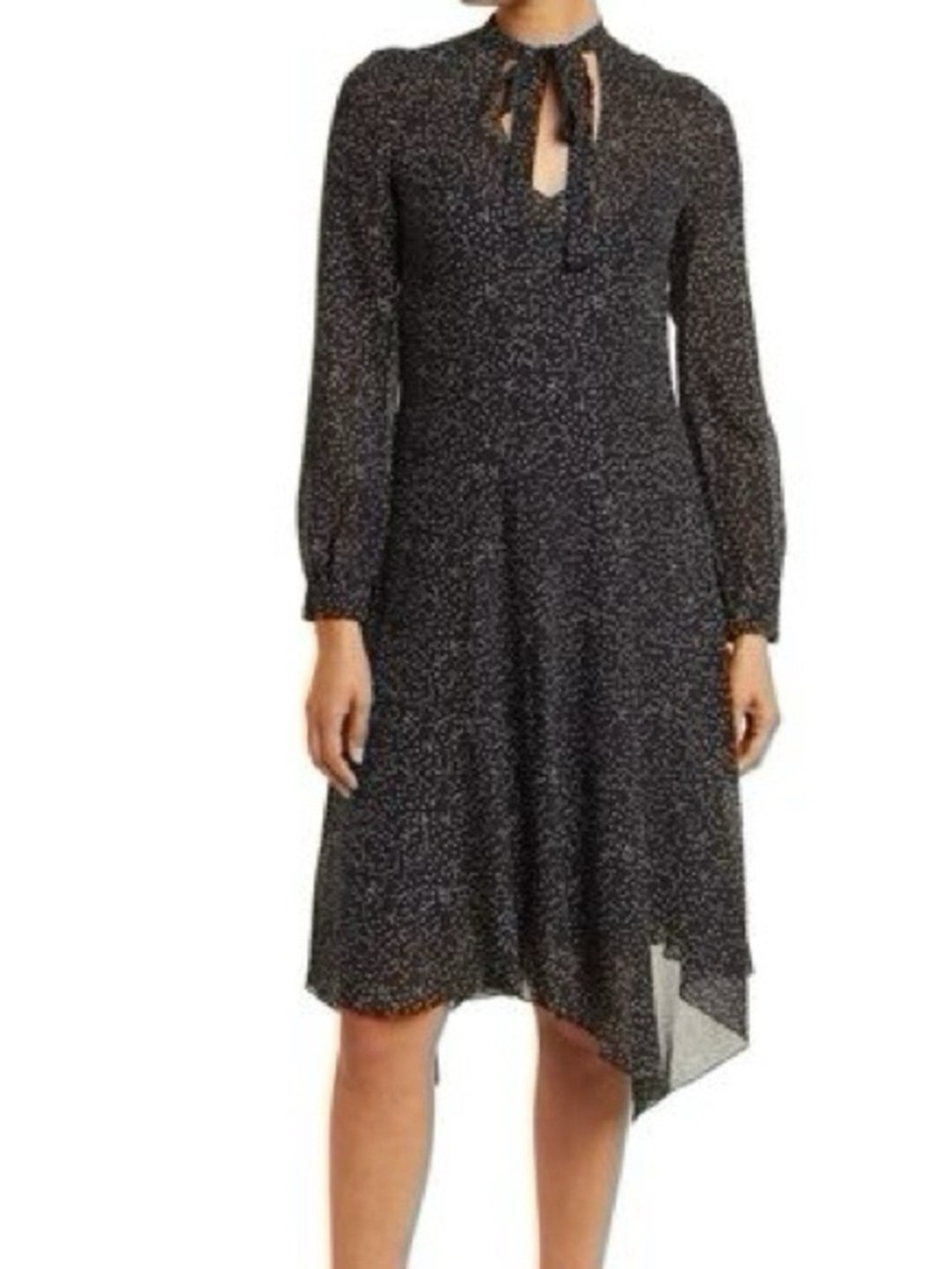 NEW Theory Tie Neck Drape Silk Dress Midi Multi Speckle Black - Picture 4 of 11